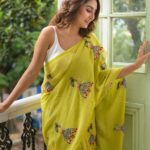 Sarathitextile Embroidered, Solid/Plain Handloom Cotton Blend Saree(Green)