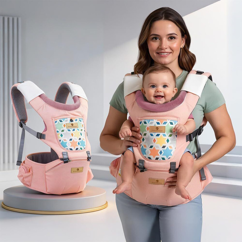 StarAndDaisy Baby Carrier with Hip Seat, Breathable Hipseat Baby Carrier Backpack Baby Carrier(Pink, Hip Carry)