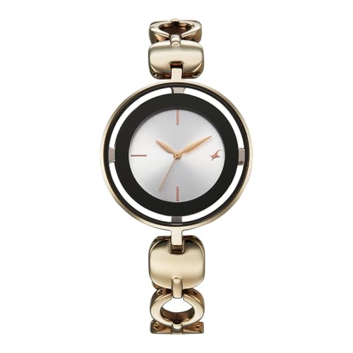Fastrack Chrome K Quartz Analog with Silver Dial Titanium Brass Solid Strap Watch for Women – 6237QM04