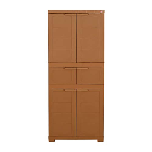 Cello Novelty Triplex Plastic Cabinet with Dustproof Doors| 3 Year Warranty | Almirah, Cupboard, Wardrobe for Home, Living Room, Bedroom, Kitchen, Office, Outdoor| Sandalwood Brown Colour