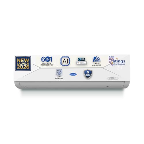 Carrier 1.5 Ton 3 Star Wi-Fi Smart Flexicool Inverter Split AC (Copper, Convertible 6-in-1 with Wi-Fi with Geo-Fencing, Smart Energy Display, 2026 Model, ESTER EDGE Gxi WiFi-CAI18EE3R36W1, White)