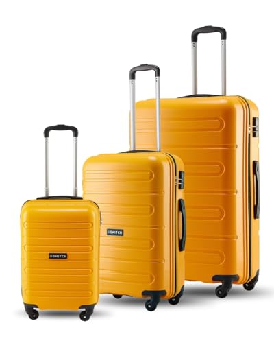 SNITCH Loop 3Pc Set Yellow Polypropylene Hard Travel Suitcase – Suitcase for Travel Set of 3 & Luggage with 4 Wheels, Secure Lock & Free Shoe Bag