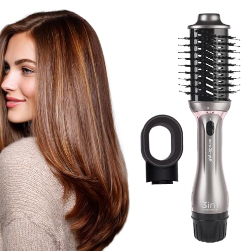 Ikonic Me 3-In-1 Express Styler Hot Air Brush For Women, 1200W Hair Dryer Brush With 1.5-Inch Ceramic Titanium Tourmaline Barrel, Blow Dryer, Hair Straightener, Volumizer Brush, Fast Drying, Frizz-Free Styling, Grey