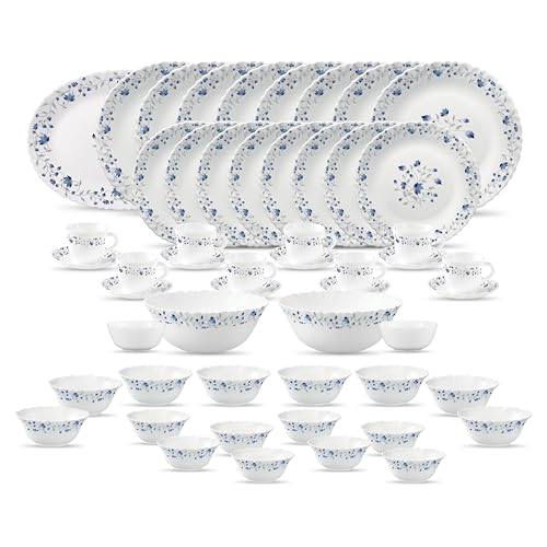 La Opala Classique Opalware Dinner Set, 53 Pcs, Family of 8, Blue Mystique