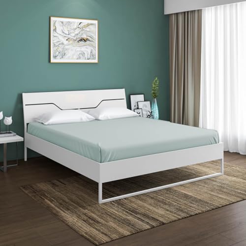 Nilkamal SLEEP Hybrid Wood and Metal Structure Grande Queen Size Bed, Lightweight and Portable (78 X 60, White)