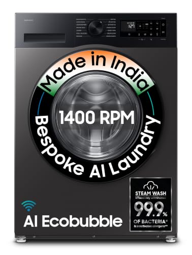 Samsung 9 kg, 5 star, AI EcoBubble, Super Speed, Wi-Fi, Hygiene Steam with Inbuilt Heater, Digital Inverter, Fully-Automatic Front Load Washing Machine (WW90DG5U24AXTL, Inox)