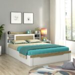 Spacewood Lilly Bed | Queen Size (78 X 60) Engineered Wood Bed with Box Storage| 3 Year Warranty | Modern Design | Kingston White