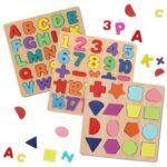 Wooden Alphabet Puzzle Board For Kids With Numbers & Shapes, 3D Capital Letters Learning Toy Set For Toddlers, Educational Montessori Activity Board For Early Learning, Recognition & Skill Development