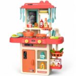 MiniExplorer Kitchen Set for Kids, Big Kitchen Playset with Sound & Light and Cooking Stove,44 Pcs Toy Kitchen Accessories with Running Water, Pretend Play Cooking Set for Girls Boys Ages 3+