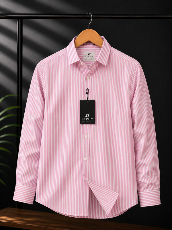 Lyphy Men Striped Casual Pink, White Shirt
