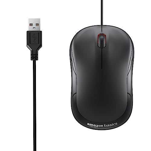 amazon basics Wired USB Mouse, 3-Button, 1000 DPI Optical Sensor, Plug & Play, for Windows/Mac