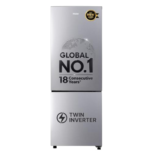 Haier 237 L 2 Star Frost Free Twin Inverter Double Door Bottom Mount Refrigerator with Extra Spacious 2X Veg Box (HEB-242EGSA-P, Moon Silver, 2026 Model)