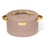 SELVEL Heritage Casserole 800 ml | Stainless Steel Inner & Premium Plastic Outer Body | Insulated Hot Pot for Roti, Rice & Curry | Elegant Brown Finish with Gold Handles