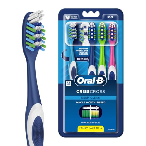 Oral-B Crisscross Deep Clean Soft Bristle Manual Toothbrush For Adults, Multicolour Toothbrush Set, Oral B Dentist Recommended Brand (Pack of 4)