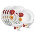 Larah by Borosil Zinnia Fluted Series Opalware Dinner Set | 12 Pieces for Family of 4 | Microwave & Dishwasher Safe | Bone-Ash Free | Crockery Set for Dining & Gifting | Plates & Bowls | White