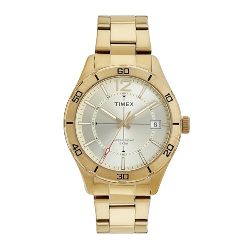 TIMEX Analog Watch for Men with Champagne Dial & Gold Stainless Steel Bracelet Band – Water Resistant Men’s Wrist Watches -TWEG295SMU08