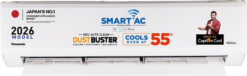Panasonic 2026 Model 2 Ton 3 Star Split Inverter with Wi-fi Smart, DustBuster Tech, Matter Enabled, AI, Higher Airflow, 4-Way Swing, Cools at 55 Deg. C, Copper Condenser, 8in1 Convertible, PM0.1 Filter AC(CS-SU24BKY3W/CU-SU24BKY3W, White)