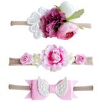 Bembika Pink Floral Headbands Hair Bows Elastic Bands for Baby Girl’s (Set of 3)