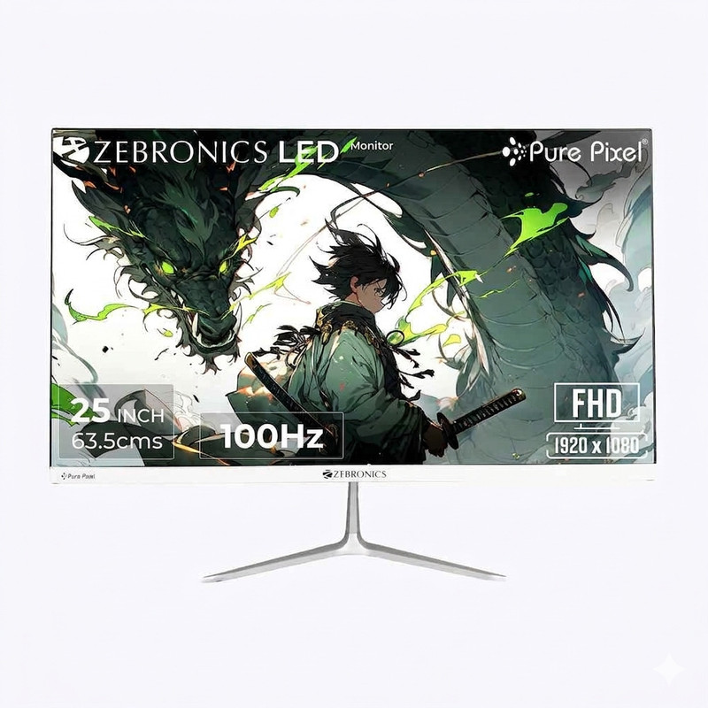 ZEBRONICS 63.5 cm (25 inch) Full HD LED Backlit IPS Panel Monitor (MONITOR ZEB-A25FHD LED)(Adaptive Sync, Response Time: 14 ms, 100 Hz Refresh Rate)