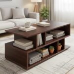 Green Soul Carya Engineered Wood Coffee Table (Walnut) | Living Room Center Table | 1 Surface Top and 2 Shelves | 90 x 40 x 38.8cm | Warranty Protected