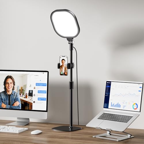 Desktop Video Conference Light for Zoom Meeting, Work from Home, Live Streaming with Nature Soft Light, Adjustable Brightness and Color Temp and Flexible Stand & Versatile Phone Holder