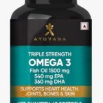 Ayuvana Triple Strength Omega 3 Fish Oil 1500 mg with 540 mg EPA & 360 mg DHA | Supports Heart, Joint, Bone & Skin Health | For Men and Women | 60 Softgels