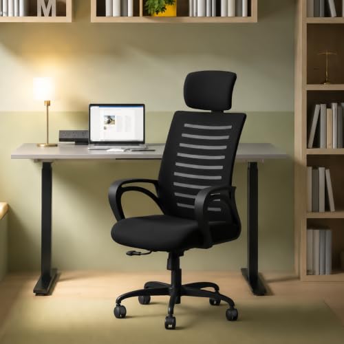 CELLBELL Desire C104 Mesh High Back Ergonomic Office Chair – Adjustable Seat Height, Sturdy Metal Base, Revolving Study & Computer Chair for Work from Home, Black