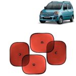 KINGSWAY Car Window Curtain Sticky Sun Shades Compatible with Maruti Suzuki Wagon R, (Year 2003-2010), Universal Fit Sunshades for Side Window, Rear Window, Red Color, 4 Pieces