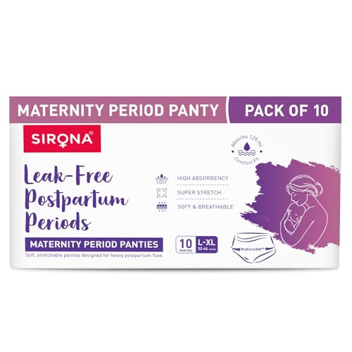 Sirona Maternity Panties After Delivery for Women | L-XL (32-44 Inch)| Pack of 10 | for Pregnancy & Postpartum Bleeding & Clots | Leak Free | High Absorbency White