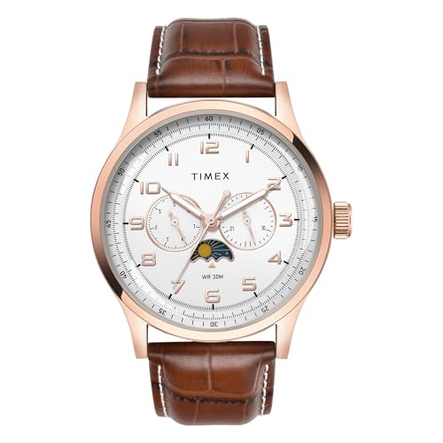 TIMEX Analog Watch for man with Grey Round Dial & Brown Leather Strap Band Water Resistant Men’s Wrist Watches – TWEG19608