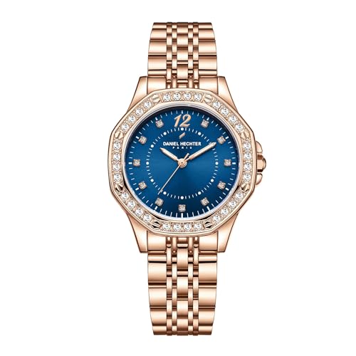 Daniel Hechter Paris Vendome Collection Analog Watch for Women with Crystal Studded Bezel, Crystal Accents and Stainless Steel Strap
