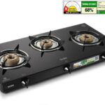 Glen LPG Rapid GT BLK ISI Gas stoves 3 Burner Glass Manual Gas Stove(3 Burners)