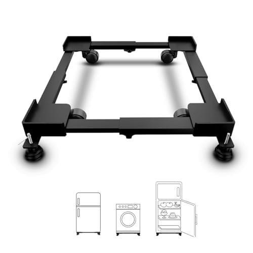 Hipkoo Adjustable Washing Machine Stand with Wheels | Heavy Duty Steel Trolley for 7–12 Kg Top/Front Load Washer, Fridge & Dishwasher, 360° Rotating Wheels, Anti-Vibration Pads, 170 kg Capacity, Black