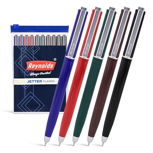 Reynolds JETTER CLASSIC Ball Pen SET – 10 PENS BLUE | MULTI BODY COLOR BALL PEN WITH COMFORTABLE GRIP |BLUE BALL PENS FOR WRITING | PEN FOR PROFESSIONALS | 0.7 mm TIP SIZE