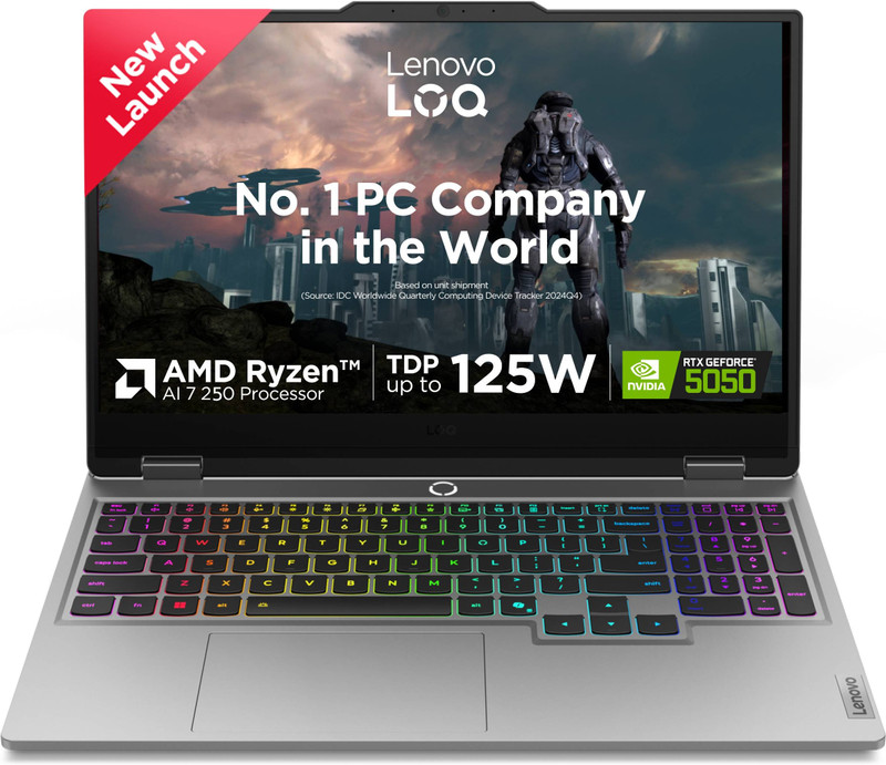 Lenovo Loq 2025 Amd Ryzen 7 Octa Core 250 – (16 Gb/512 Gb Ssd/Windows 11 Home/8 Gb Graphics/Nvidia Geforce Rtx 5050) Loq 15Ahp10 Gaming Laptop(15.6 Inch, Luna Grey, 2.4 Kg, With Ms Office)