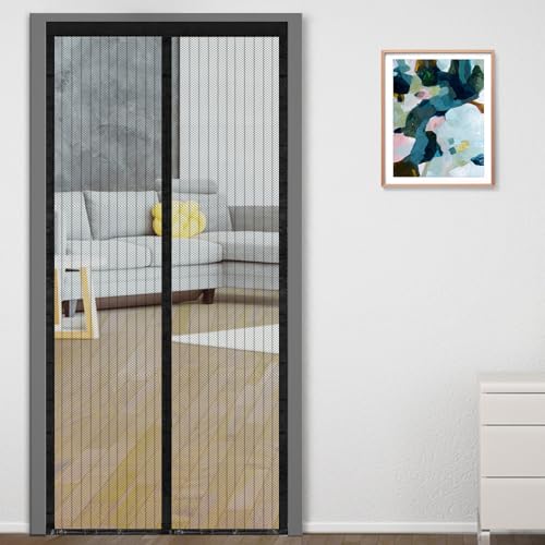 Classic Mosquito Net for Doors with Magnets | Tear-Resistant Polyester Mesh | Auto-Close Magnetic Screen Door, Balcony & Kitchen | DIY Installation | Protection Insects (200 x 100 cm,Black)