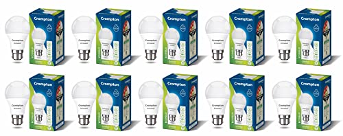 Crompton Dyna Ray 9 Watt LED Bulb Cool Day Light | Pack of 10 | B22 Base, Energy-Efficient | LED Bulb for Home & Office, Wide Light Spread