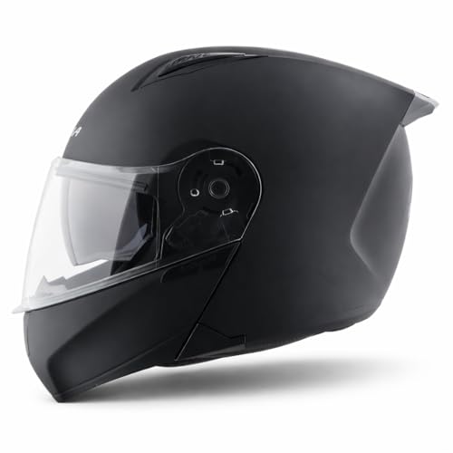 Vega VM-02 Spike Flip-Up Motorcycle Helmet with ISI Certification | High-Impact ABS Shell, Dual Visor, UV & Scratch Resistant: Dull Black , L