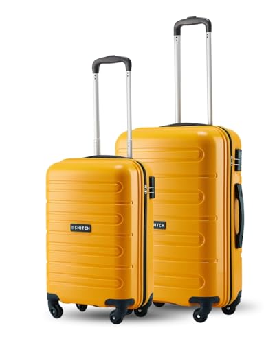SNITCH Loop 2Pc Set Yellow Polypropylene Hard Travel Suitcase – Trolley Bag Set of 2 & Luggage with 4 Wheels, Secure Lock & Free Shoe Bag