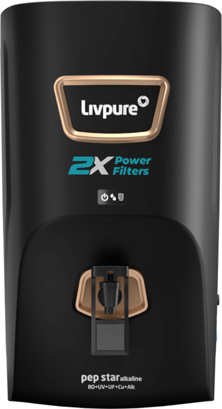 LIVPURE LIV-PEP-STAR-ALKALINE 2X Power Filter No Filter Cost for 2 Year 7 L RO + UV + UF + Copper + Alkaline Water Purifier(Black)