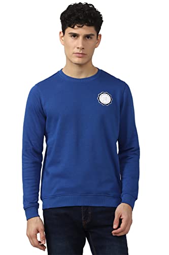 Van Heusen Men’s Polycotton Regular Round Neck Hoodie, Blue L