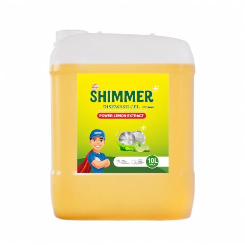 Shimmer Pro Max Dishwash Gel – 10L | Professional Formula | Mega Refill Pack for Heavy Usage | Removes Tough Oil & Food Residue | Lemon Fresh