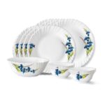 Larah by Borosil Nina Fluted Series Opalware Dinner Set | 13 Pieces for Family of 4 | Microwave & Dishwasher Safe | Bone-Ash Free | Crockery Set for Dining & Gifting | Plates & Bowls | White