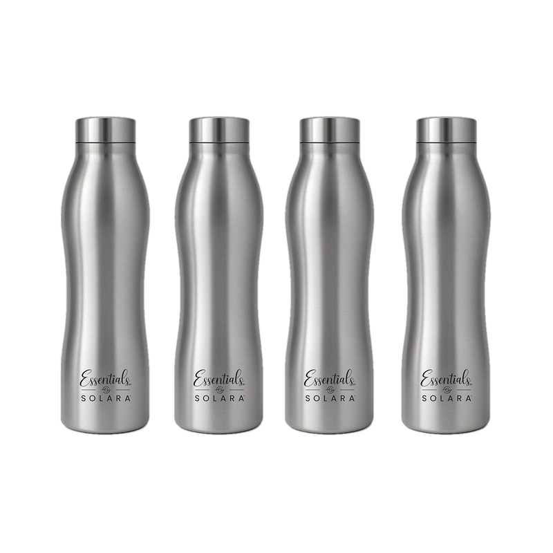 Solara Water Bottle 1 Liter for kids, Fridge, Office, 1000 ml Stainless Steel Bottle(Pack of 4, Silver)
