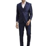 Turtle Men Poly-Viscose Dobby Print Slim Fit 3 Piece Suit Blue