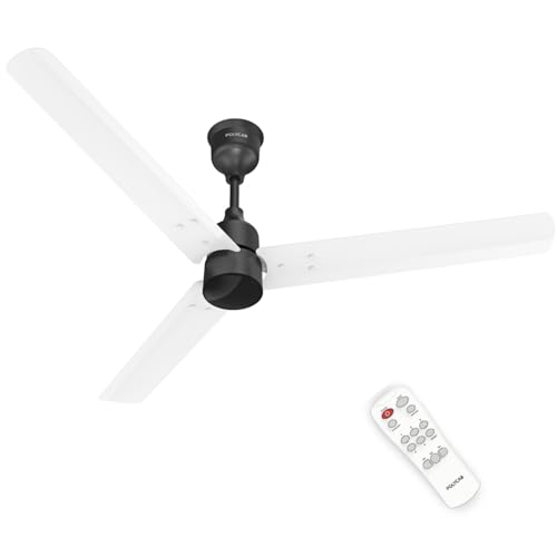 Polycab Wizzy Plus 1200mm 5-Star BLDC, Remote Ceiling fan for Living Room| 55% Energy Saving, 100% Copper, High Air Delivery | 3+1 yr Warranty, Free Installation【Matt White Black】