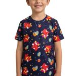 Ninos Dreams Half Sleeves Reindeer Printed Tshirt & Shorts-Navy Blue