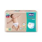 Chicco Comfy-Pro Pant Style Baby Diapers | Anti-bacterial benefits | Ultra Soft & 12hrs protection | Wetness indicator & Disposing Tapes – New Born, 42 Count, Upto 5kg
