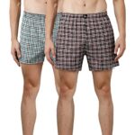 Rupa Jon Checked Boxer Shorts for Men | 100% Cotton Fabric | Dual Side Pocket | Regular Fit | Pack of 2 Assorted