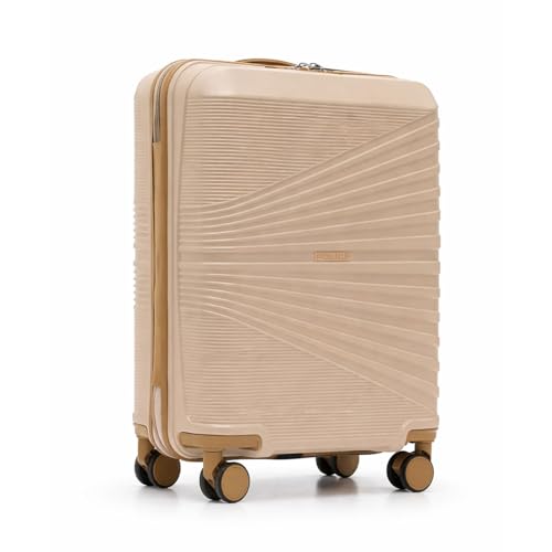 Police Origine Cabin Trolley | 65L Capacity TSA Lock 8 Smooth 360° Spinner Wheels Telescopic Handle PP Hard Shell | Lightweight 20″ Cabin Luggage for Travel & Weekend Trips (Beige/TAN) (Baby pink/Tan)
